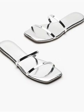 Silver Strappy Slide Sandals - Women